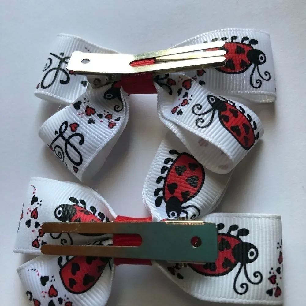 Bow pair hair bows accessories Love bug ladybug